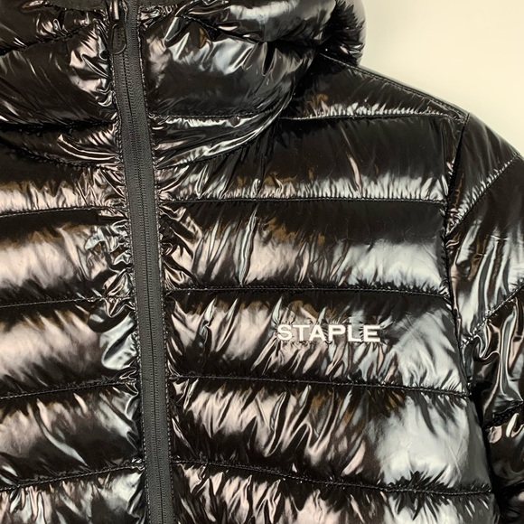NWT Staple Pigeon Men’s Shinny Black Puffer Winter Jacket Streetwear XSmall - Picture 3 of 9